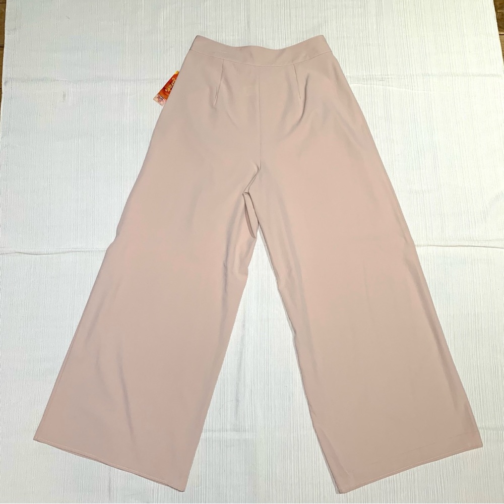 Blush Pink High Waist Wide Leg Palazzo Pants Junior M Pleated Side Zip Marlene - Picture 4 of 11